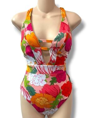 Trina Turk Retro Bold Floral One Piece Swimsuit sz 10